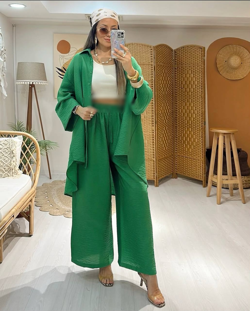 طقم قطعتين أخضر بستايل مريح وعصري – Green Set with a Comfy and Trendy St (Oversized) طقم الربيع