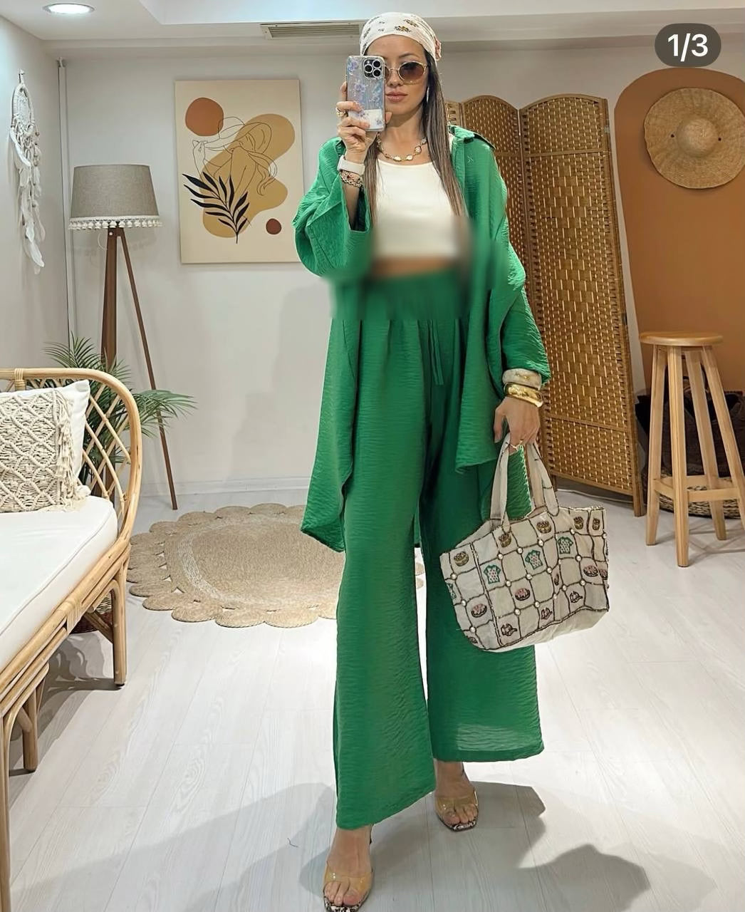 طقم قطعتين أخضر بستايل مريح وعصري – Green Set with a Comfy and Trendy St (Oversized) طقم الربيع